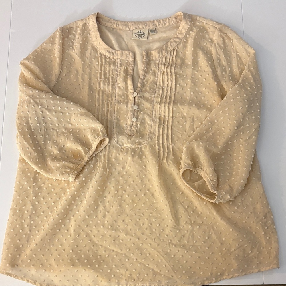 St. John's Bay Cream Swiss Dot Pintuck Peasant Blouse